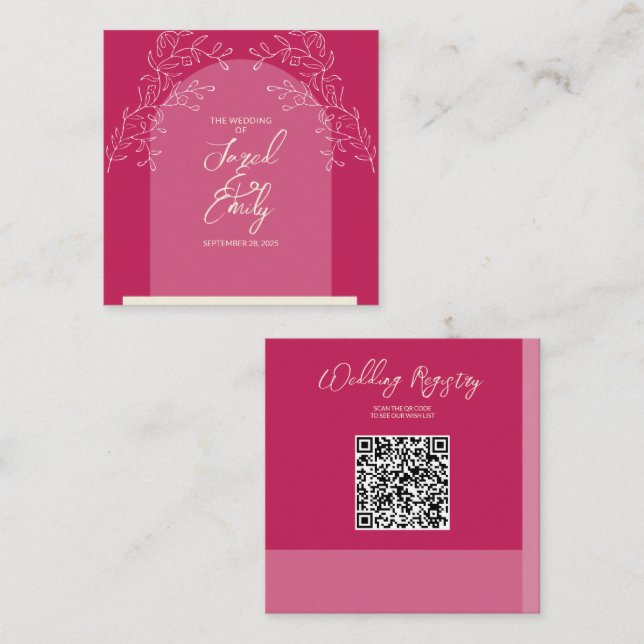 Tarjeta de gabinete de código QR del boda (Anverso / Reverso)