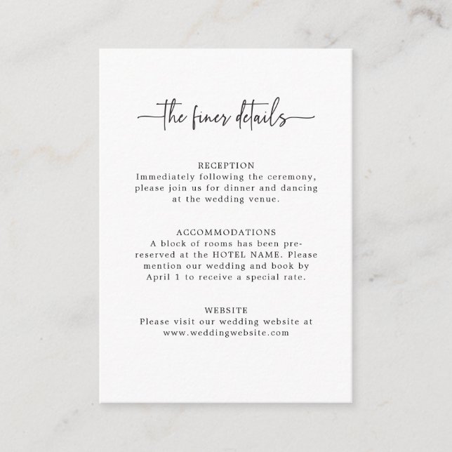 Tarjeta de gabinete de detalle de Boda de script s (Anverso)