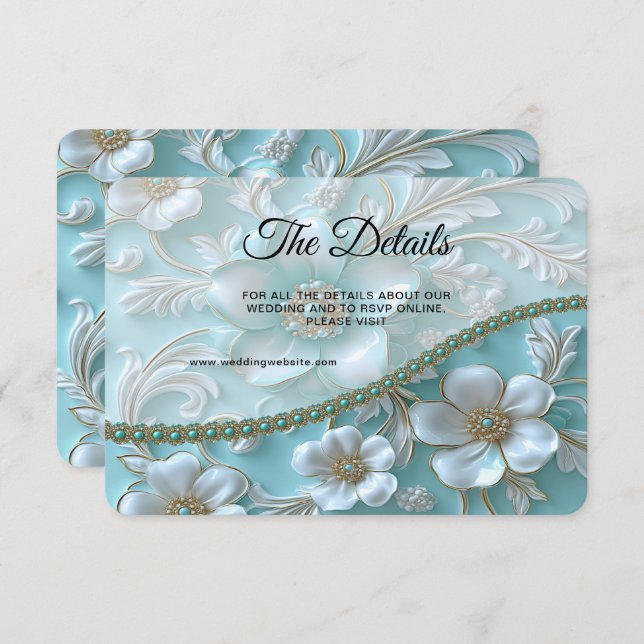 Tarjeta de gabinete de detalle floral blanca verde (Anverso / Reverso)