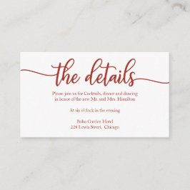 Tarjeta de gabinete de detalles de Boda de caligra