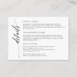 Tarjeta de gabinete de detalles de Boda de script 