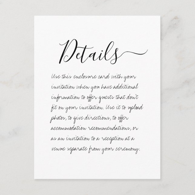 Tarjeta de gabinete de detalles de Boda manuscrita (Anverso)
