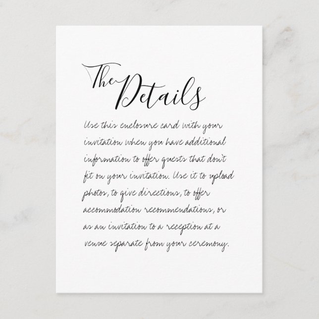 Tarjeta de gabinete de detalles de Boda manuscrita (Anverso)