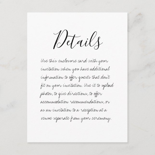 Tarjeta de gabinete de detalles de Boda manuscrita (Anverso)