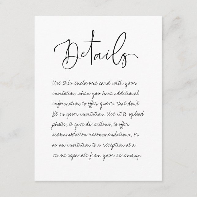 Tarjeta de gabinete de detalles de Boda manuscrita (Anverso)