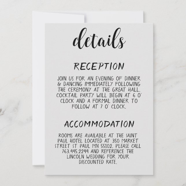 Tarjeta de gabinete de detalles de Boda mínimo mod (Anverso)