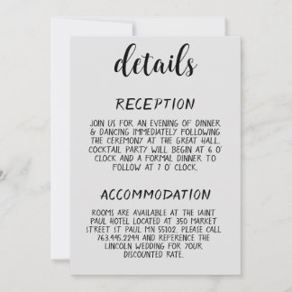 Tarjeta de gabinete de detalles de Boda mínimo mod