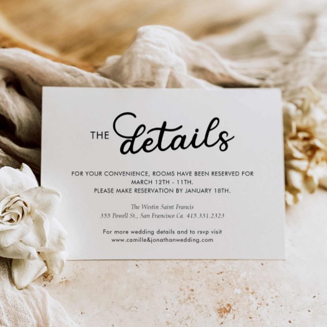 Tarjeta de gabinete de detalles de Boda mínimo mod (Modern Wedding Details Card)