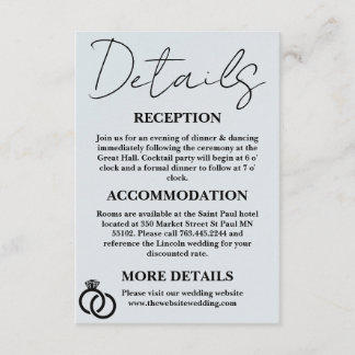 Tarjeta de gabinete de detalles de Boda mínimo sim