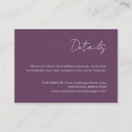 Tarjeta de gabinete de detalles de Boda púrpura