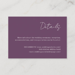 Tarjeta de gabinete de detalles de Boda púrpura