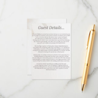 Tarjeta de gabinete de detalles de invitado de bod