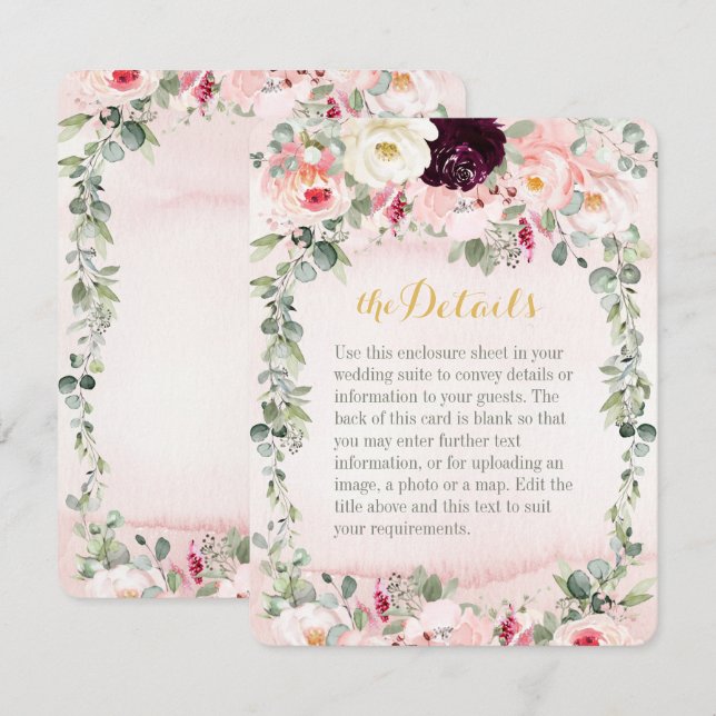 Tarjeta de gabinete de detalles de la boda de Rubo (Anverso / Reverso)