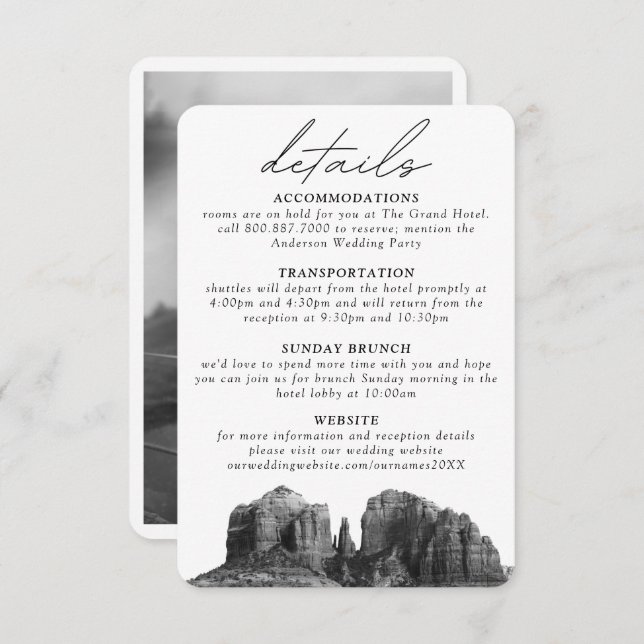 Tarjeta de gabinete de detalles de Sedona Boda (Anverso / Reverso)