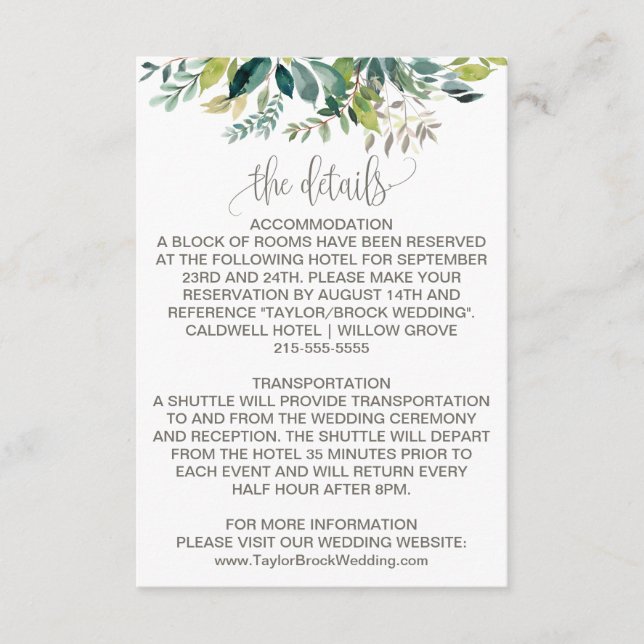 Tarjeta de gabinete de detalles del Boda de follaj (Anverso)