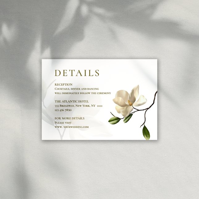 Tarjeta de gabinete de detalles del Boda de Magnol (Oriental Magnolia Wedding Details Enclosure Card)