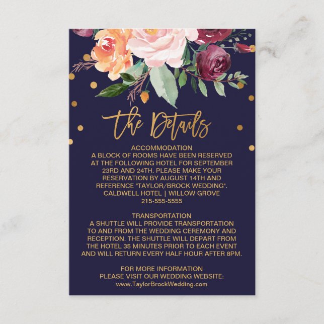 Tarjeta de gabinete de detalles del Boda floral ot (Anverso)