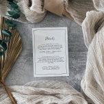 Tarjeta de gabinete de detalles del Boda minimalis<br><div class="desc">Esta minimalista tarjeta de gabinete de detalles bodas es perfecta para un boda sencillo. El moderno diseño romántico presenta una tipografía clásica en blanco y negro, acompañada de una caligrafía rústica y elegante con un estilo de letra a mano vintage. Personalizable de cualquier color. Mantenga el diseño simple y elegante,...</div>