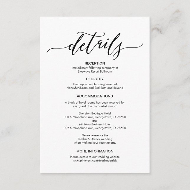 Tarjeta de gabinete de detalles del Boda perfecto (Anverso)