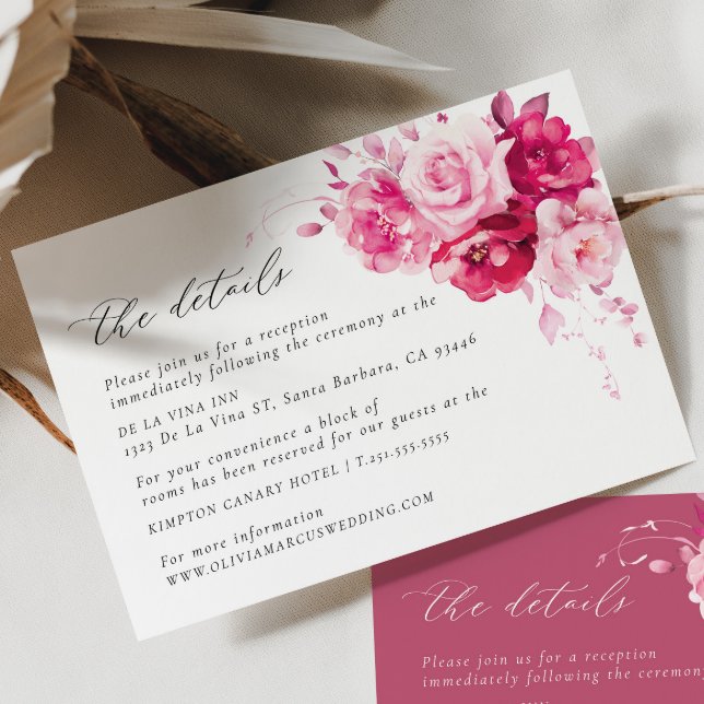 Tarjeta de gabinete de detalles del Boda rosa cali (Details Card 2 Colors)