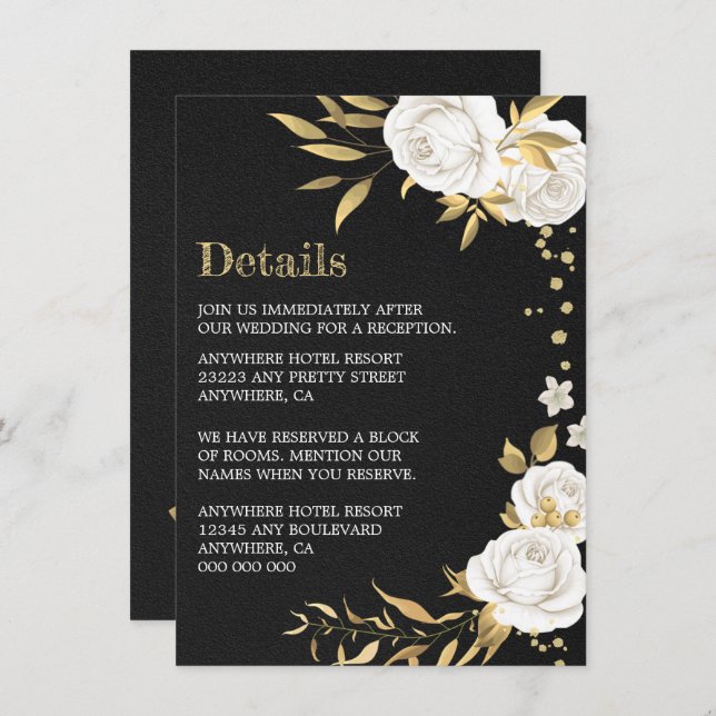 tarjeta de gabinete de detalles en blanco dorado f (Anverso / Reverso)