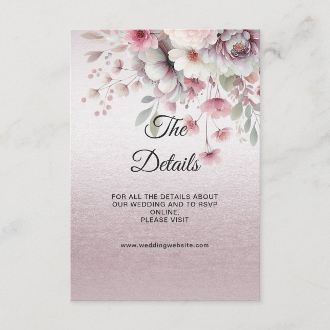 Tarjeta de gabinete de detalles floral blanca rosa (Anverso)