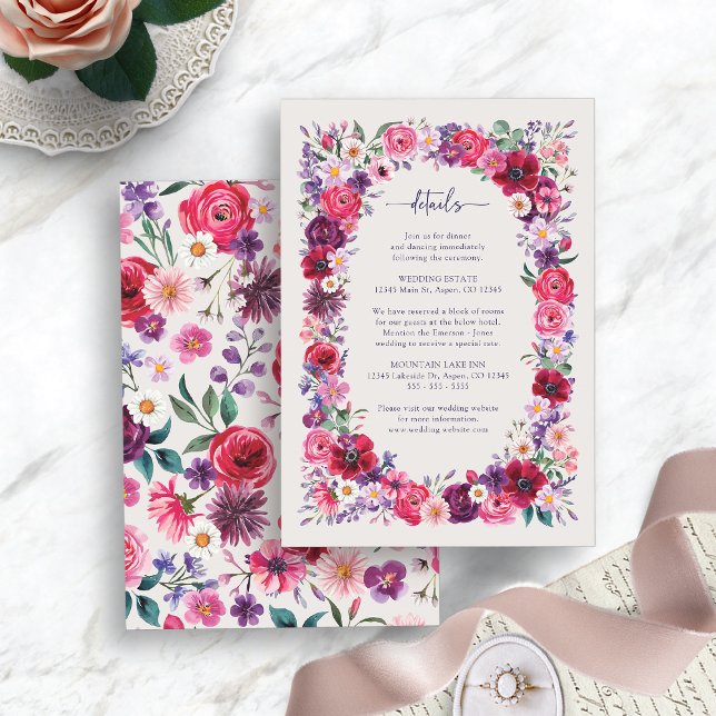 Tarjeta de gabinete de detalles florales en negrit (Bold Floral Watercolor Details Enclosure Card by Painted Paperie
)