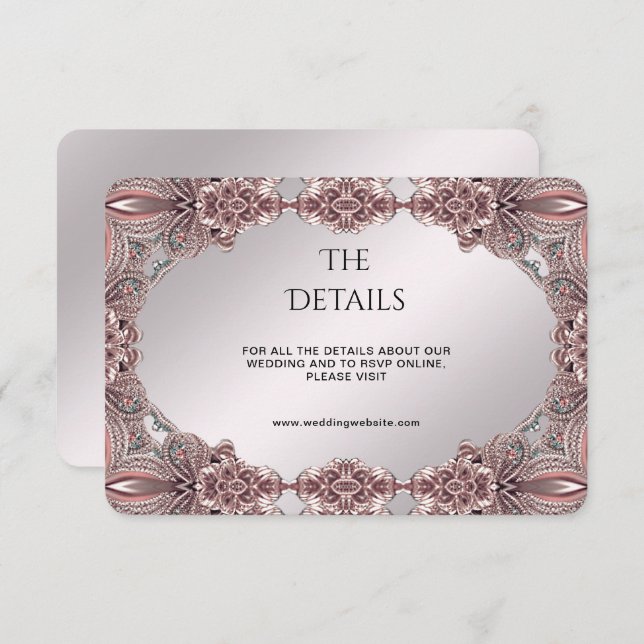 Tarjeta de gabinete de detalles ornamentales rosad (Anverso / Reverso)