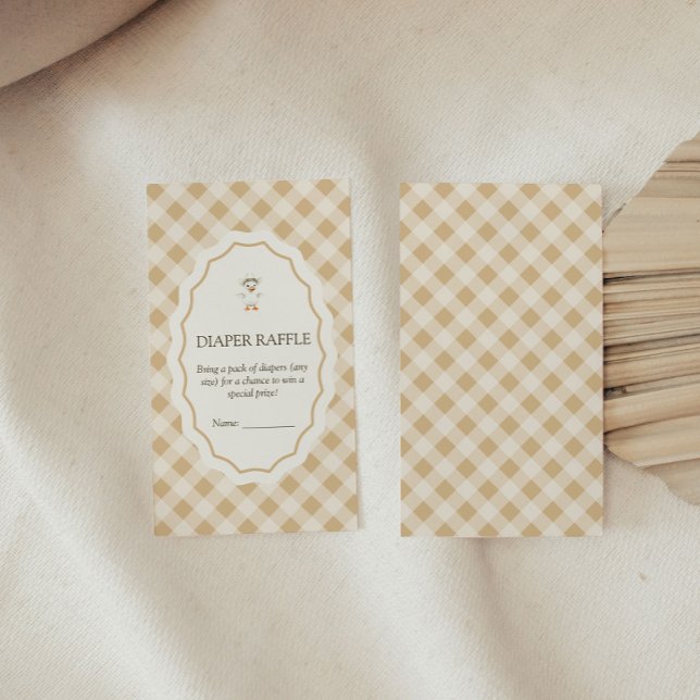 Tarjeta de gabinete de Gingham Goose Diaper Raffle (Gingham Goose Baby Shower diaper raffle enclosure card)