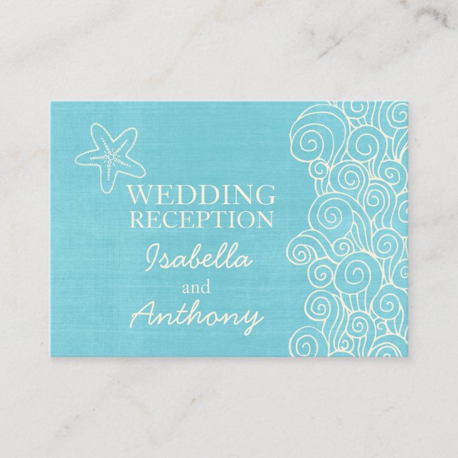 Tarjeta de gabinete de información de boda azul y  (Anverso)