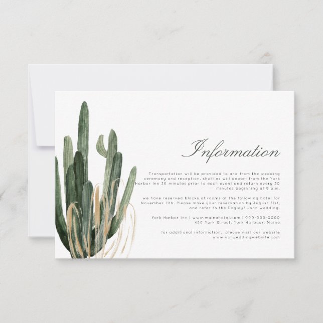 Tarjeta de gabinete de información de Boda Cactus  (Anverso)