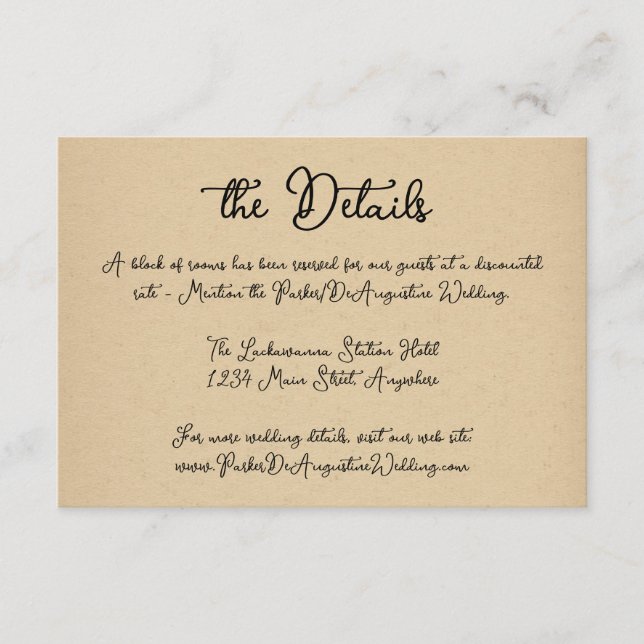 Tarjeta de gabinete de información de Boda de scri (Anverso)