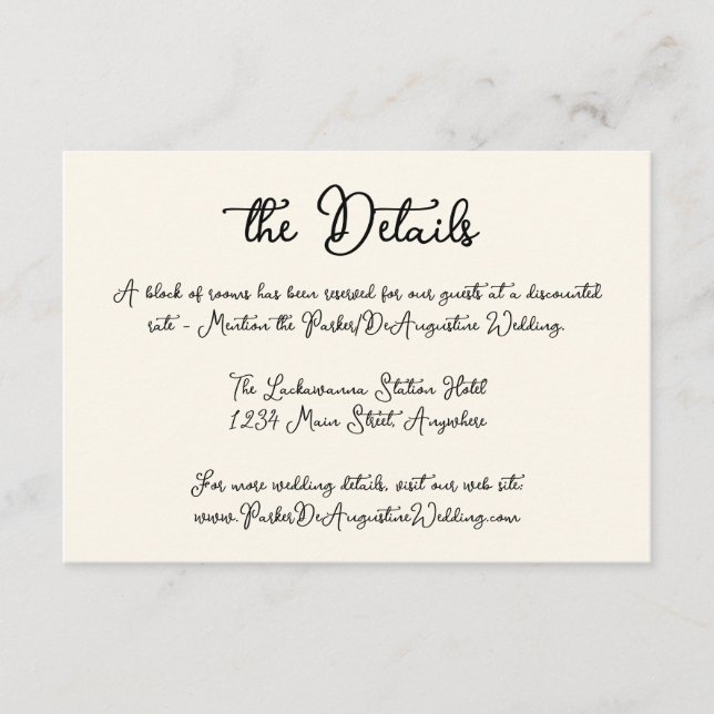 Tarjeta de gabinete de información de Boda de scri (Anverso)