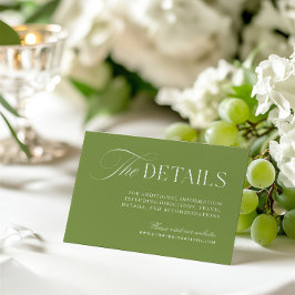 Tarjeta de gabinete de información de Boda verde d