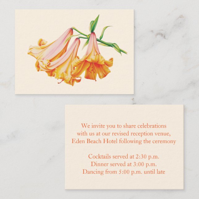 Tarjeta de gabinete de información de flor de boda (Anverso / Reverso)