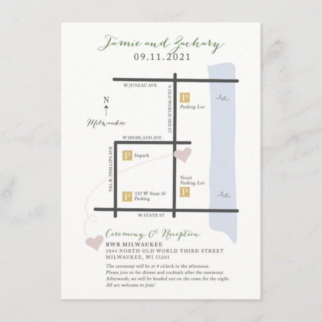 Tarjeta de gabinete de invitación de mapa de boda  (Anverso)