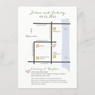 Tarjeta de gabinete de invitación de mapa de boda