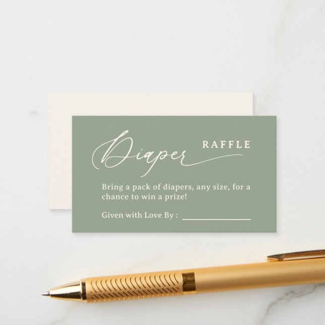 Tarjeta de gabinete de Raffle Sage Green Script Di (Anverso/Reverso In Situ)