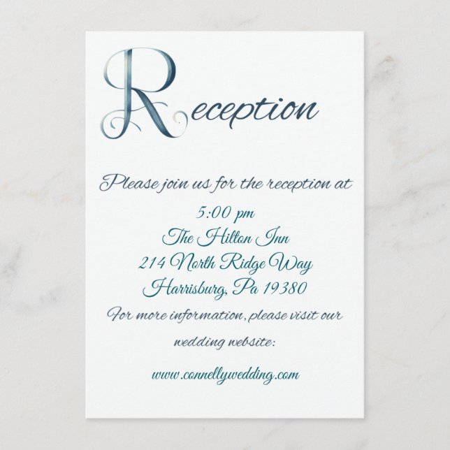 Tarjeta de gabinete de recepción de boda R grande  (Anverso)