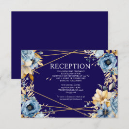 Tarjeta de gabinete de recepción floral azul y dor