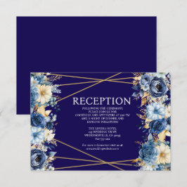 Tarjeta de gabinete de recepción floral azul y dor