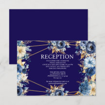 Tarjeta de gabinete de recepción floral azul y dor