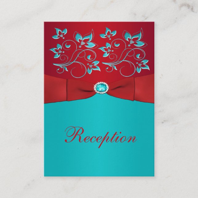 Tarjeta de gabinete de recepción floral roja y tur (Anverso)