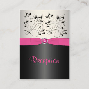 Tarjeta de gabinete de recepción rosa, negro y pla