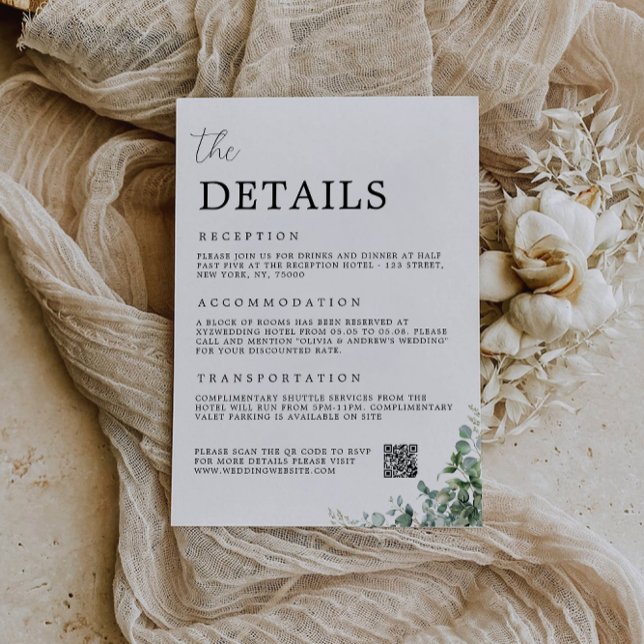 Tarjeta de gabinete de verde - El Boda de detalles (Greenery Enclosure Card-The Details Wedding Invitation)