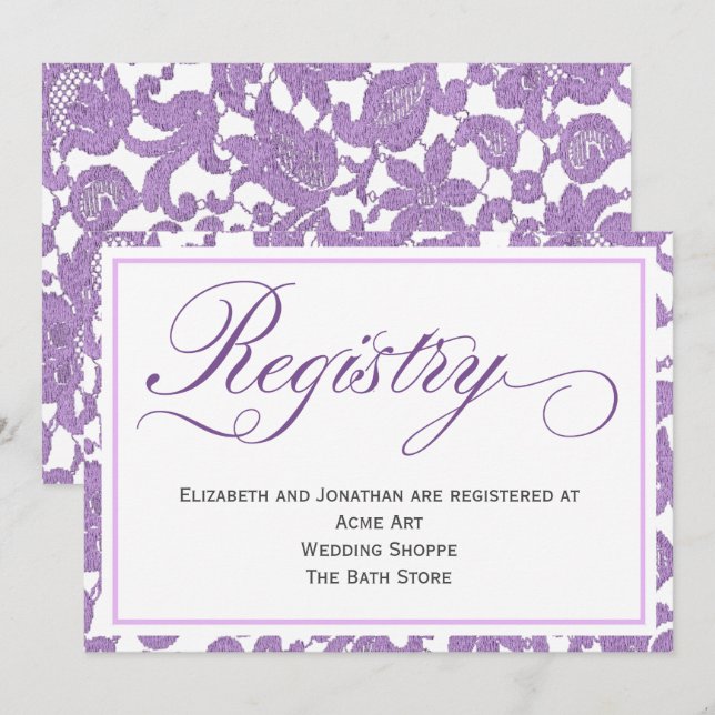 Tarjeta de gabinete del Boda de encaje de Lavender (Anverso / Reverso)
