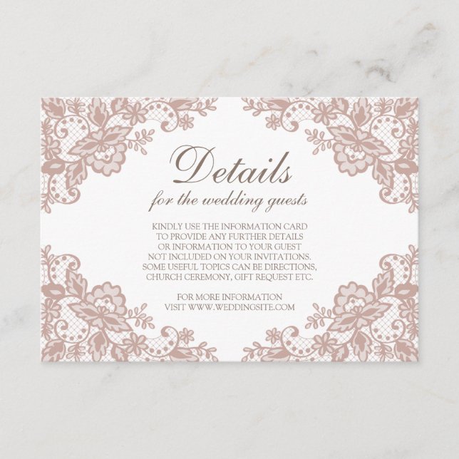 Tarjeta de gabinete del boda de encaje rosa agitad (Anverso)