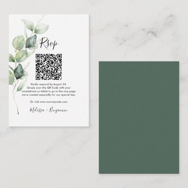 Tarjeta de gabinete del Boda Eucalyptus QR Code RS (Anverso / Reverso)