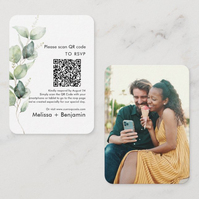 Tarjeta de gabinete del Boda Eucalyptus QR Code RS (Anverso / Reverso)