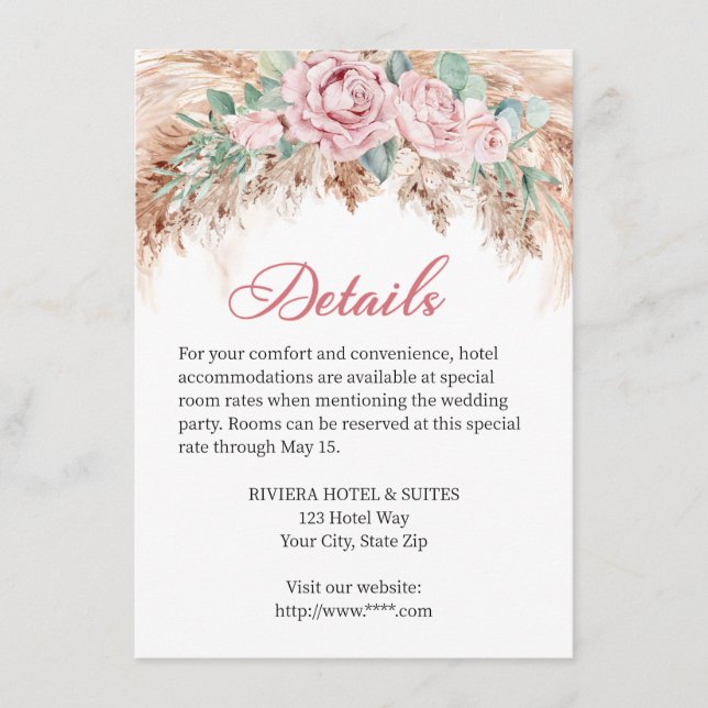 Tarjeta de gabinete detallada para el Boda Rosa de (Anverso)